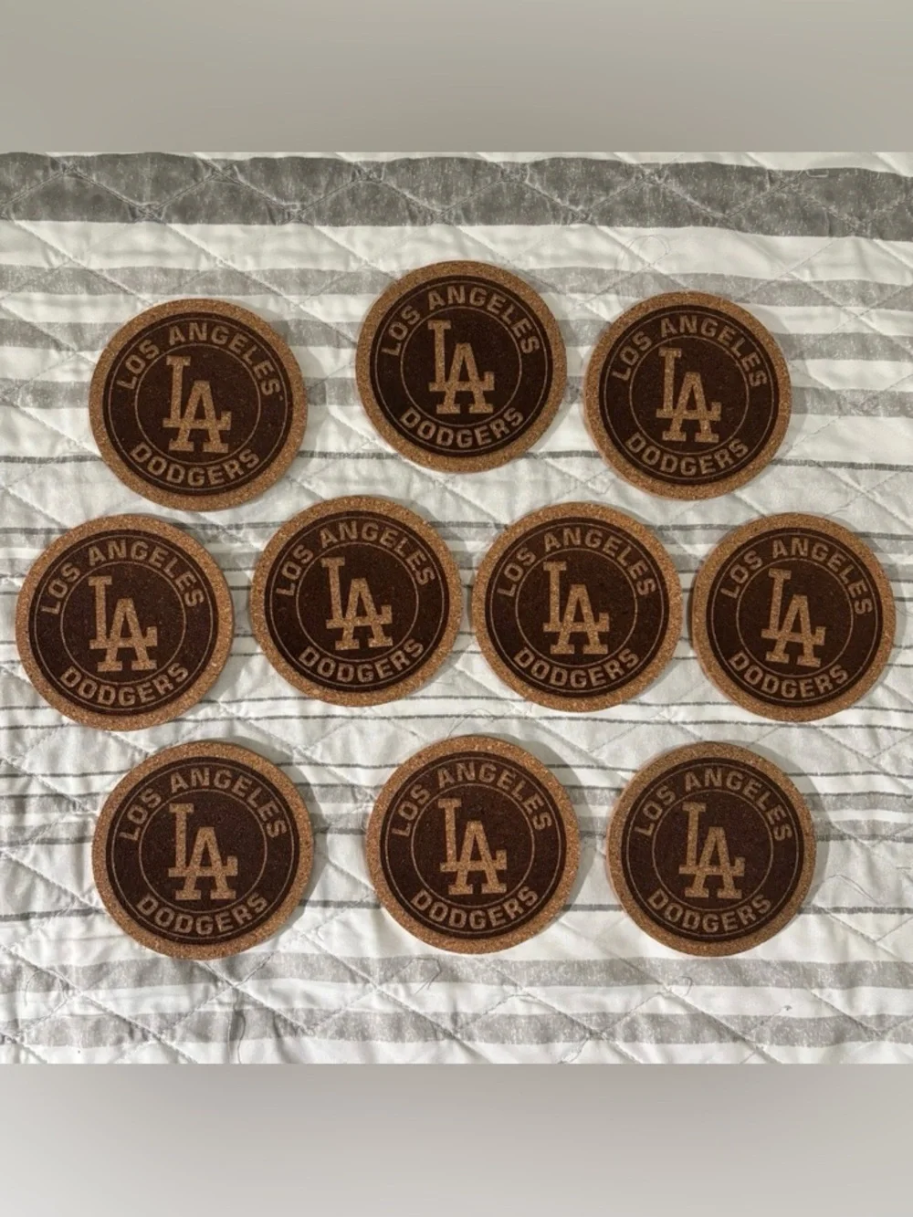 Los Angeles Dodgers Logo Laser Engraved Cork Coasters Lot of 10